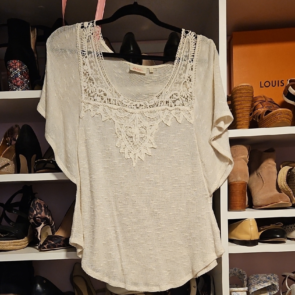 Anthropologie Cream Lace Detail Blouse